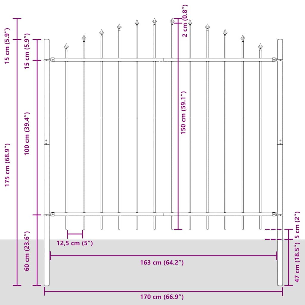 Recinzione da Giardino Woerden con Punta a Lancia in Acciaio 170x150 cm Nero