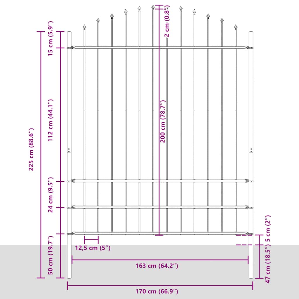 Recinzione da Giardino Woerden con Punta a Lancia in Acciaio 170x200 cm Nero