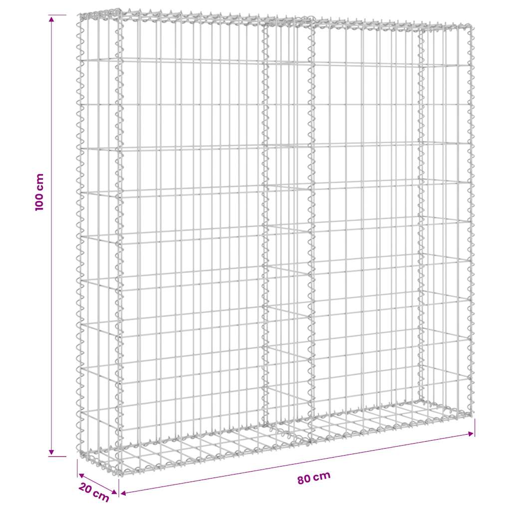Gabbione in Acciaio Zincato Coperto 80x20x100 cm