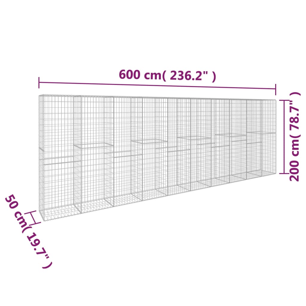 Gabbione con Copertura in Acciaio Zincato 600x50x200 cm