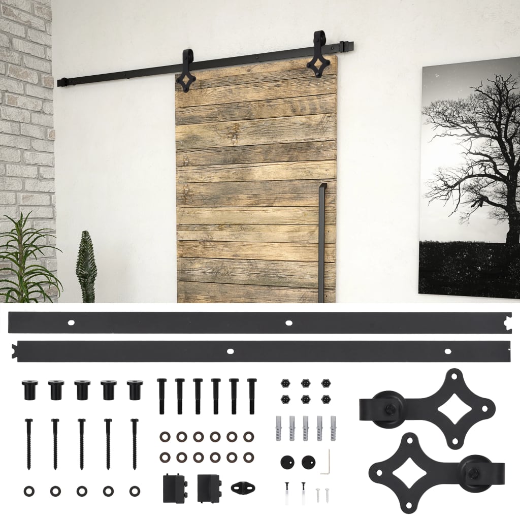 Kit di Binari per Porte Scorrevoli Skien 183 cm Acciaio Nero
