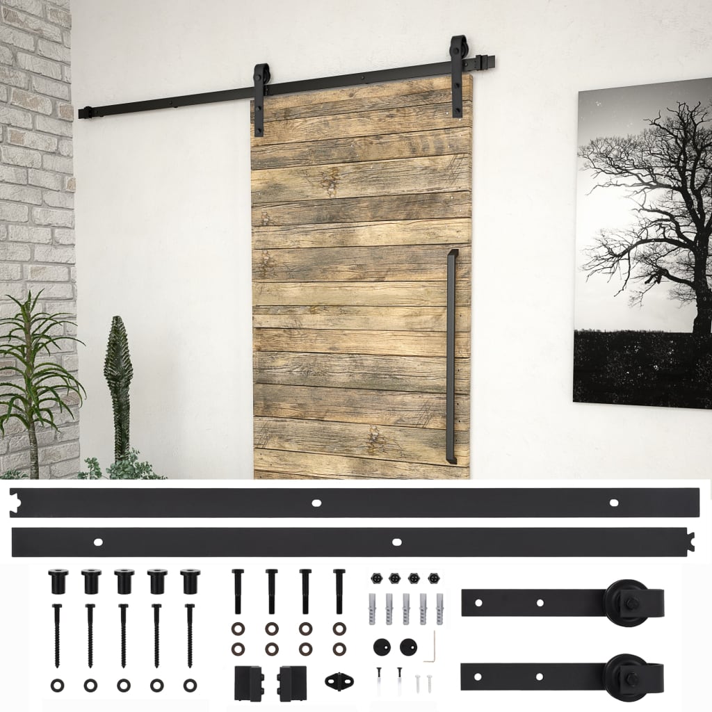 Kit di Binari per Porte Scorrevoli Skien 200 cm Acciaio Nero