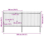 Recinzione da Giardino con Punte a Lancia in Acciaio 359x150 cm Nero