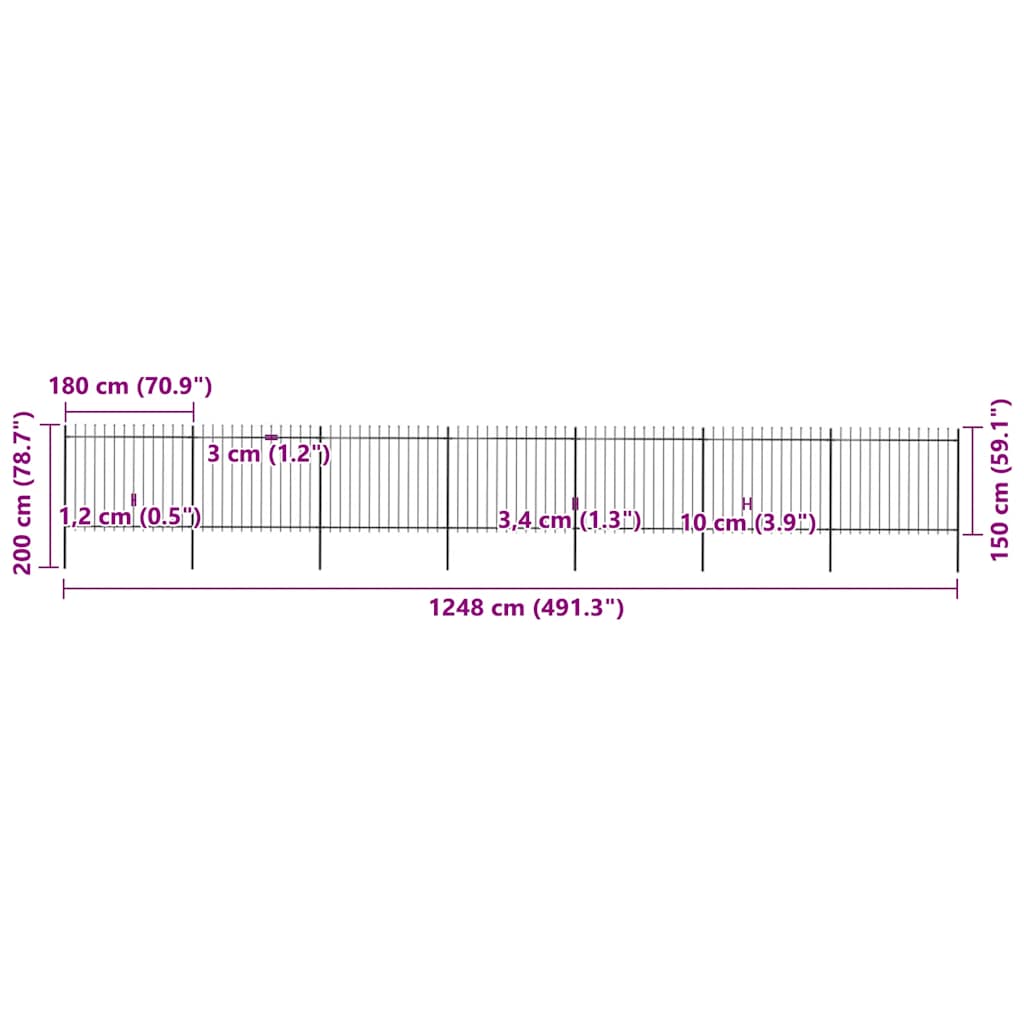 Recinzione da Giardino con Punta a Lancia in Acciaio 1248x150 cm Nero