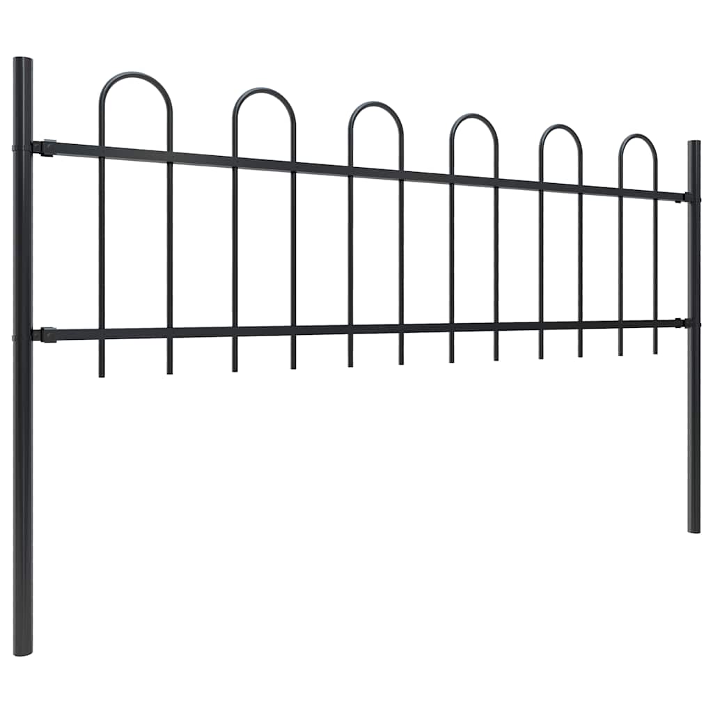 Recinzione da Giardino in Acciaio con Punte Tonde 1426x60 cm Nera