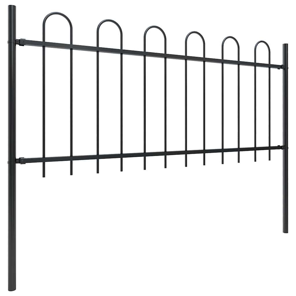 Recinzione da Giardino in Acciaio con Parte Superiore ad Anello 537x80 cm Nera