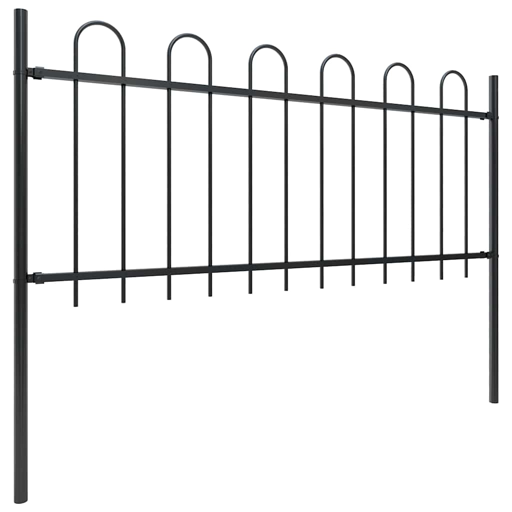 Recinzione da Giardino in Acciaio con Parte Superiore ad Anello 714,5x80 cm Nero