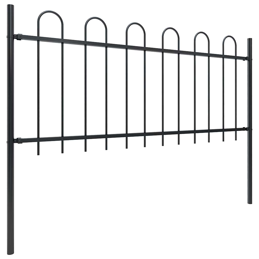 Recinzione da Giardino in Acciaio con Parte Superiore ad Anello 892,5x80 cm Nero
