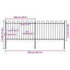 Recinzione da Giardino in Acciaio con Parte Superiore ad Anello 359x120 cm Nera