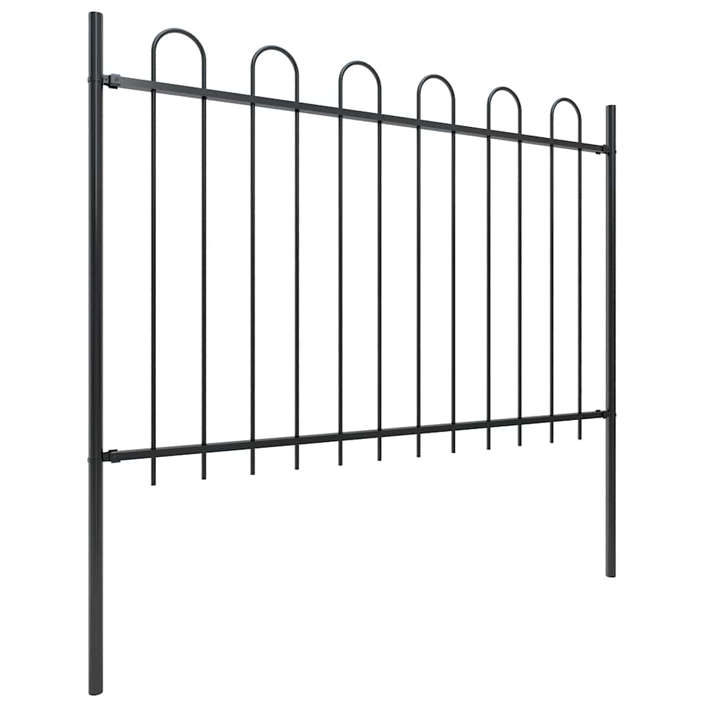 Recinzione da Giardino in Acciaio con Parte Superiore ad Anello 1070x120 cm Nera
