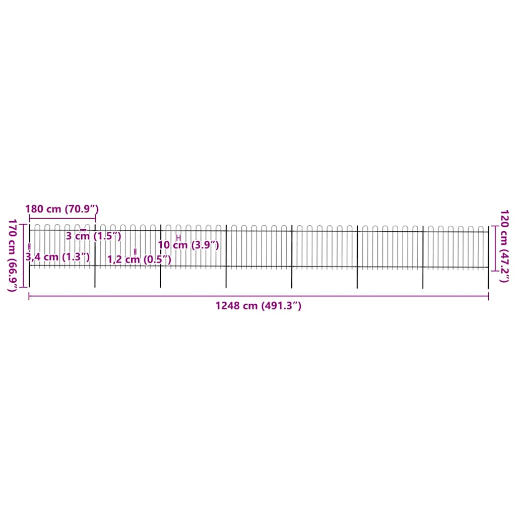 Recinzione da Giardino in Acciaio con Parte Superiore ad Anello 1248x120 cm Nero