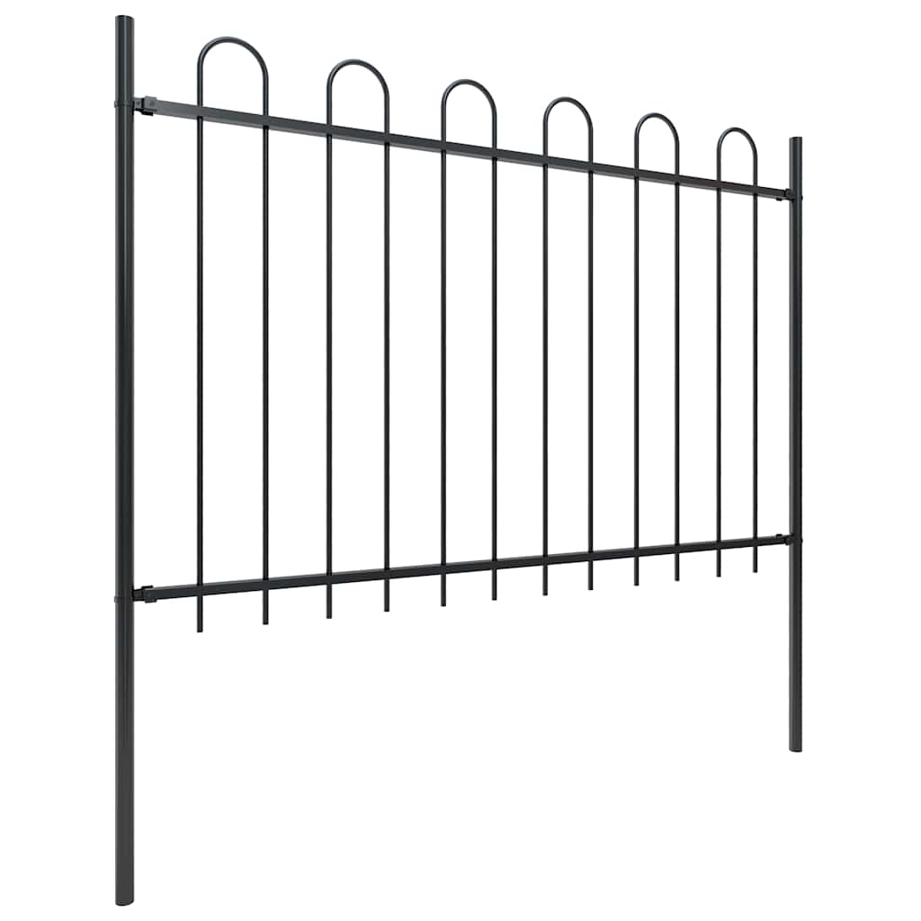 Recinzione da Giardino in Acciaio con Punte a Cerchio 1426x120 cm Nera