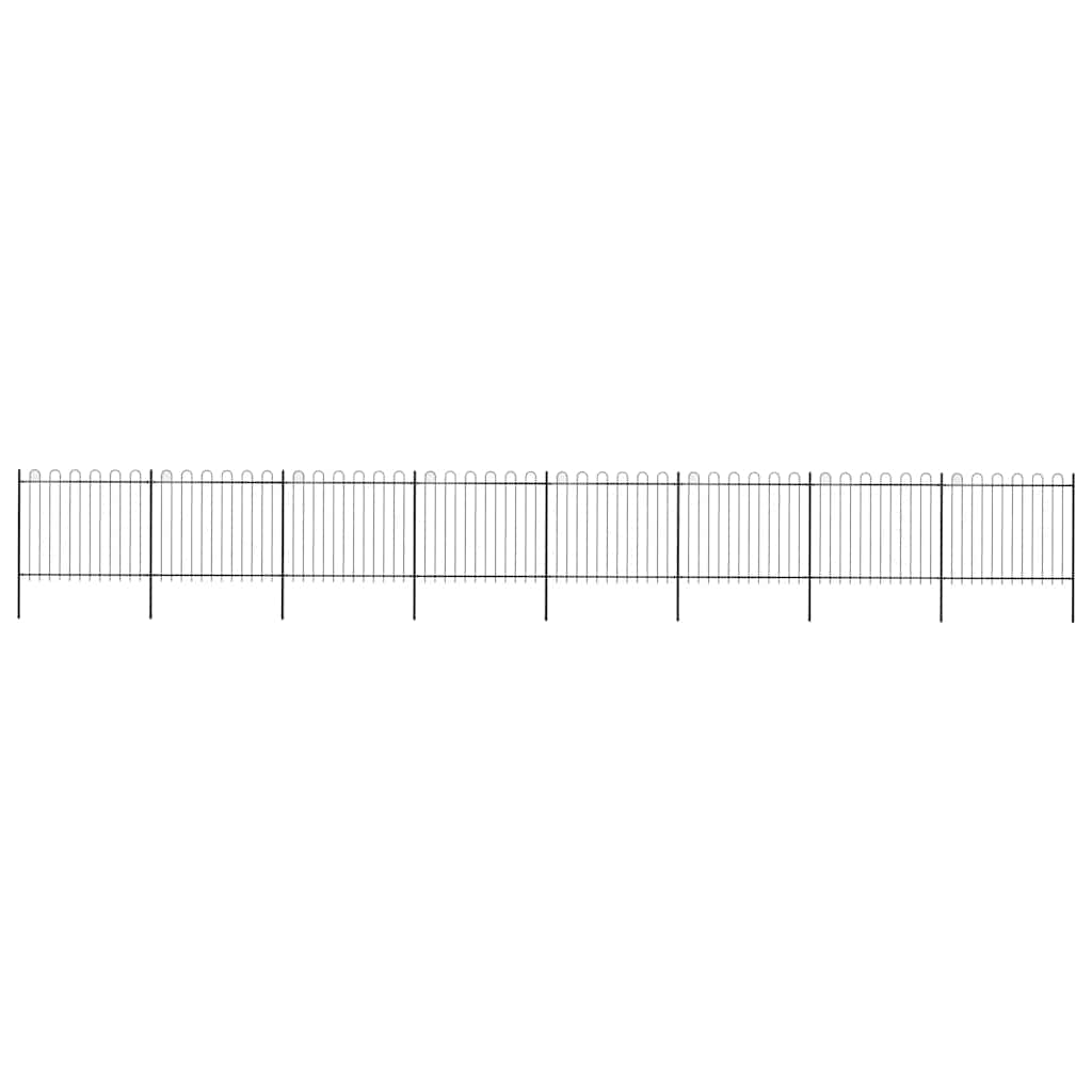 Recinzione da Giardino in Acciaio con Parte Superiore ad Anello 1426x150 cm Nera
