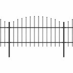 Recinzione da Giardino con Punta a Lancia in Acciaio 892,5x125 cm Nero