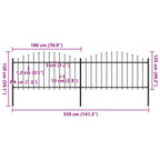 Recinzione da Giardino con Punta a Lancia in Acciaio 359x150 cm Nero