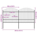 Recinzione da Giardino con Punta a Lancia in Acciaio 359x175 cm Nero