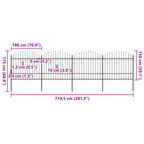 Recinzione da Giardino con Punta a Lancia in Acciaio 714,5x175 cm Nero