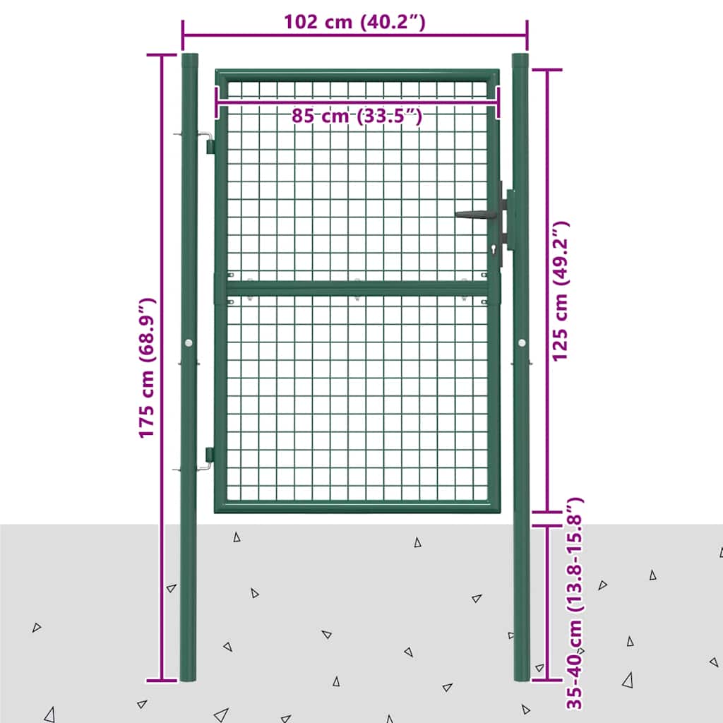 Cancello per Recinzione in Acciaio 100x125 cm Verde
