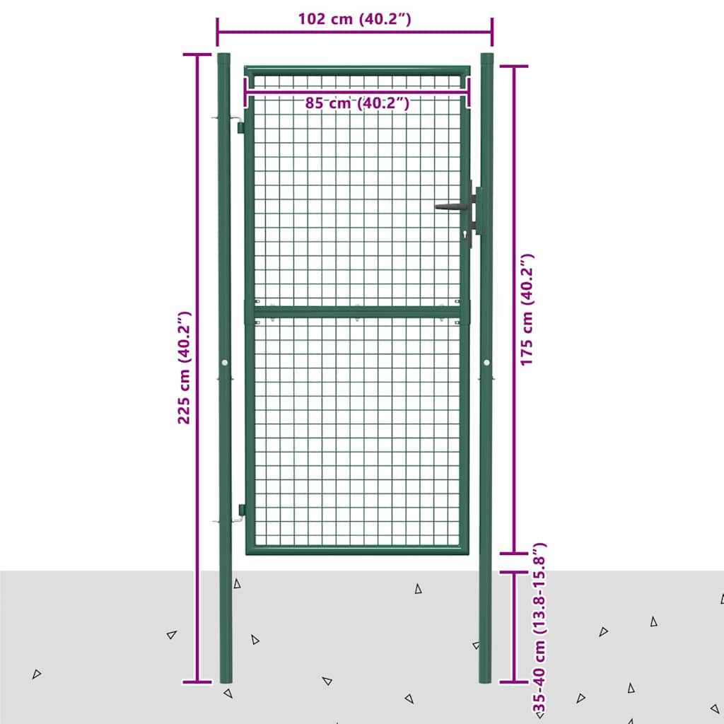 Cancello per Recinzione in Acciaio 100x175 cm Verde