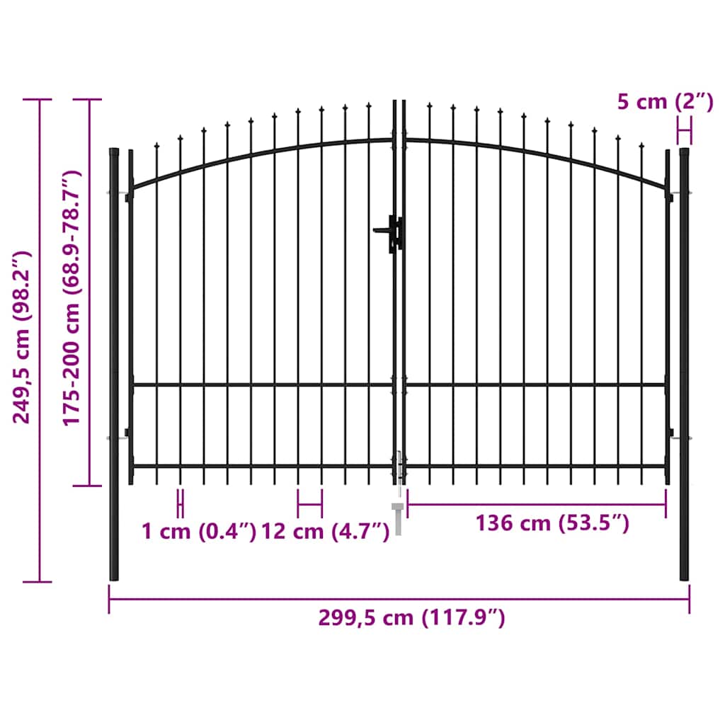 Cancello Woerden doppia porta con punta superiore 299,5x249,5 cm acciaio nero