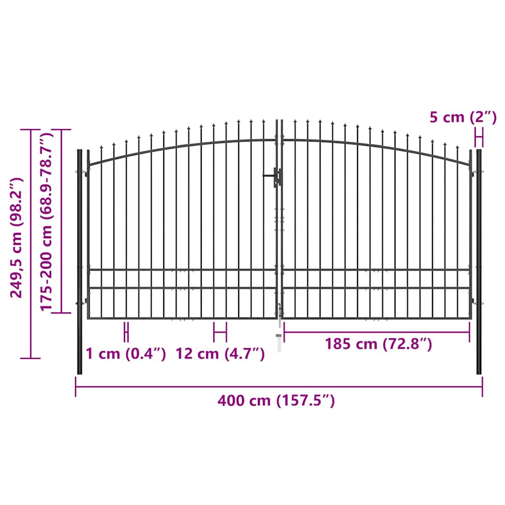 Cancello doppia porta Woerden acciaio punta lancia 400x249,5 cm nero