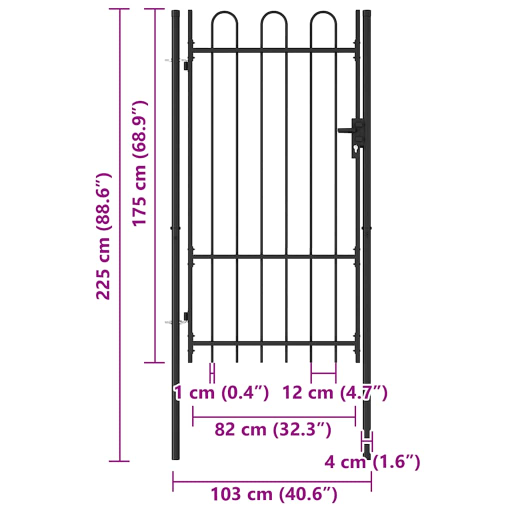 Cancello per recinzione BOXTEL porta singola con parte superiore ad arco in acciaio 100x175 cm Nero