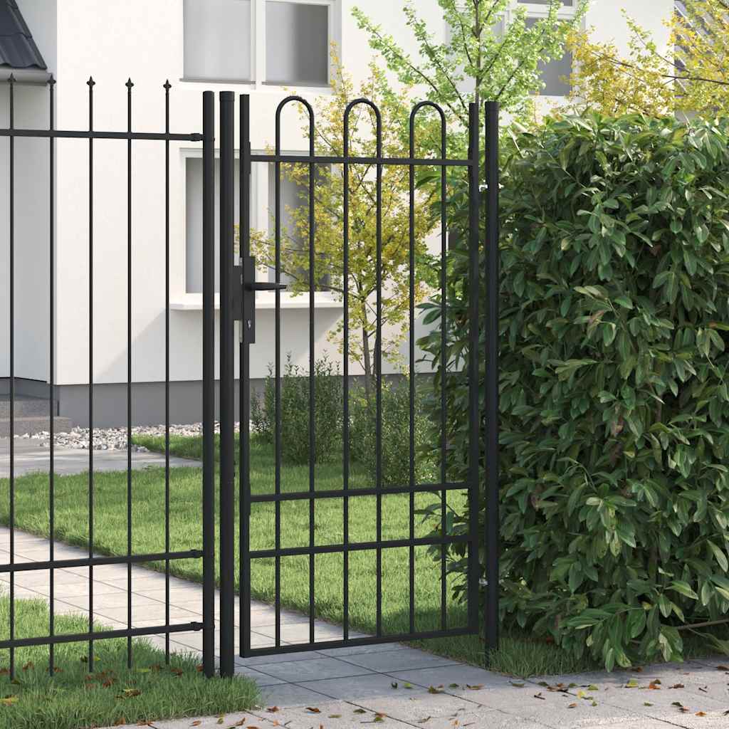 Cancello per recinzione BOXTEL porta singola con parte superiore ad arco in acciaio 100x175 cm Nero