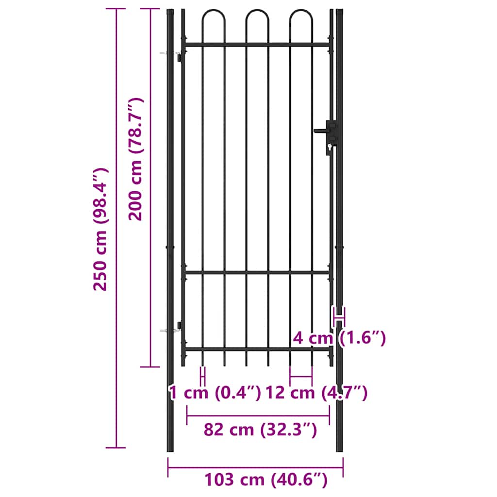 Cancello per recinzione BOXTEL porta singola con parte superiore ad arco in acciaio 1x2 m Nero