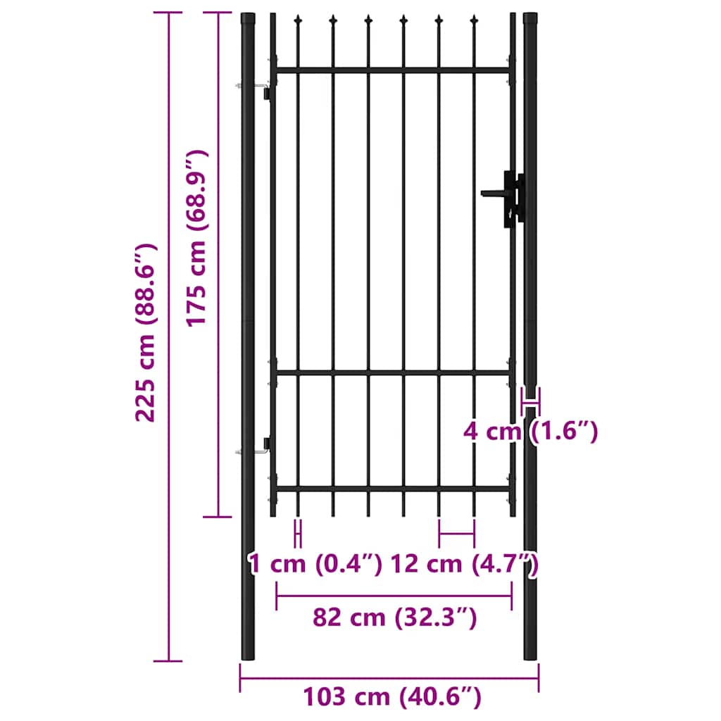 Cancello per recinzione BOXTEL porta singola con punta in acciaio 100x175 cm Nero