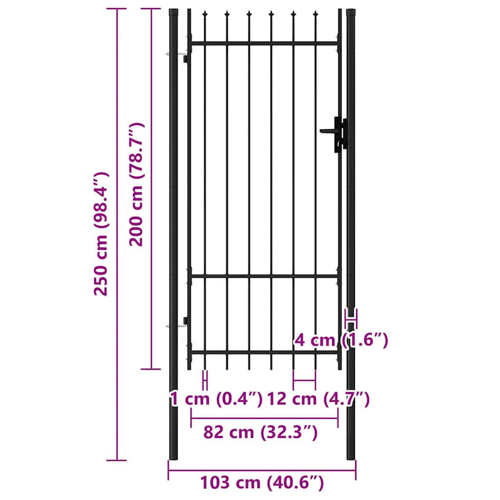 Cancello per recinzione BOXTEL porta singola con punta in acciaio 1x2 m Nero