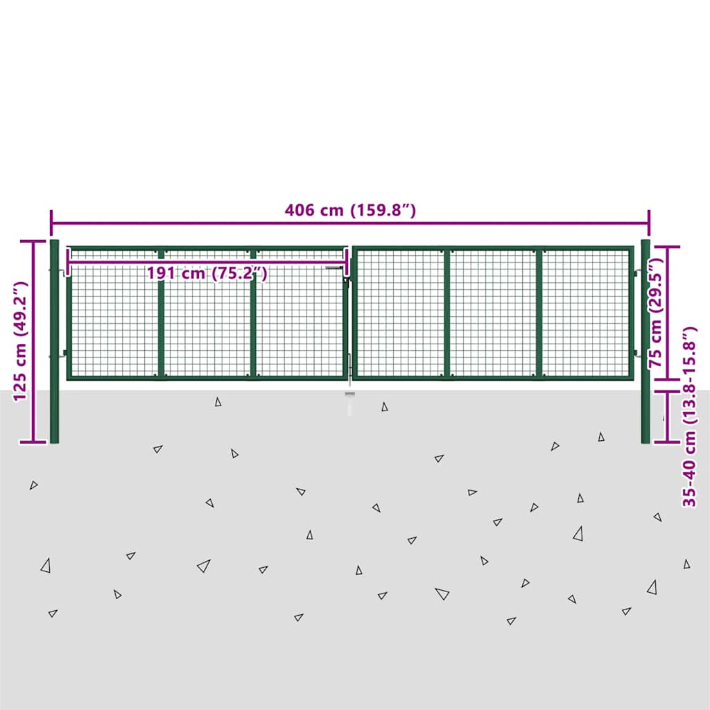 Cancello da Giardino in Rete di Acciaio 400x75 cm Verde Scuro