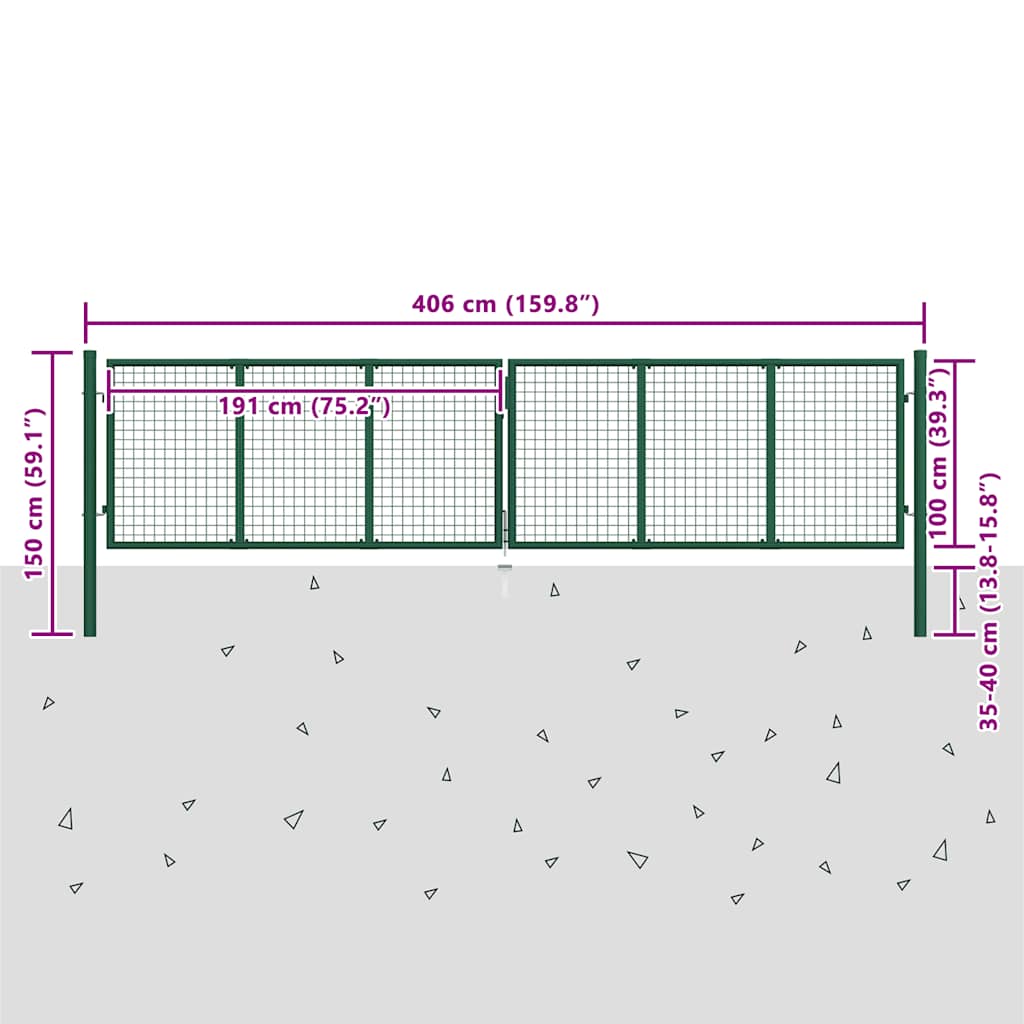 Cancello da Giardino in Rete di Acciaio 400x100 cm Verde