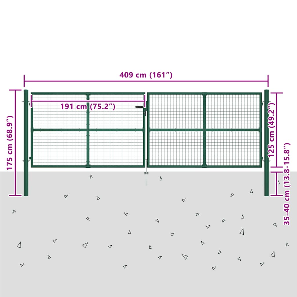 Cancello da Giardino in Rete di Acciaio 400x125 cm Verde