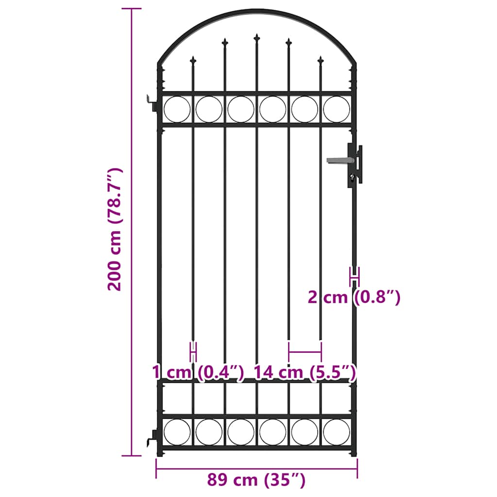 Cancello per recinzione ASSEN acciaio verniciato arco 89x200 cm nero