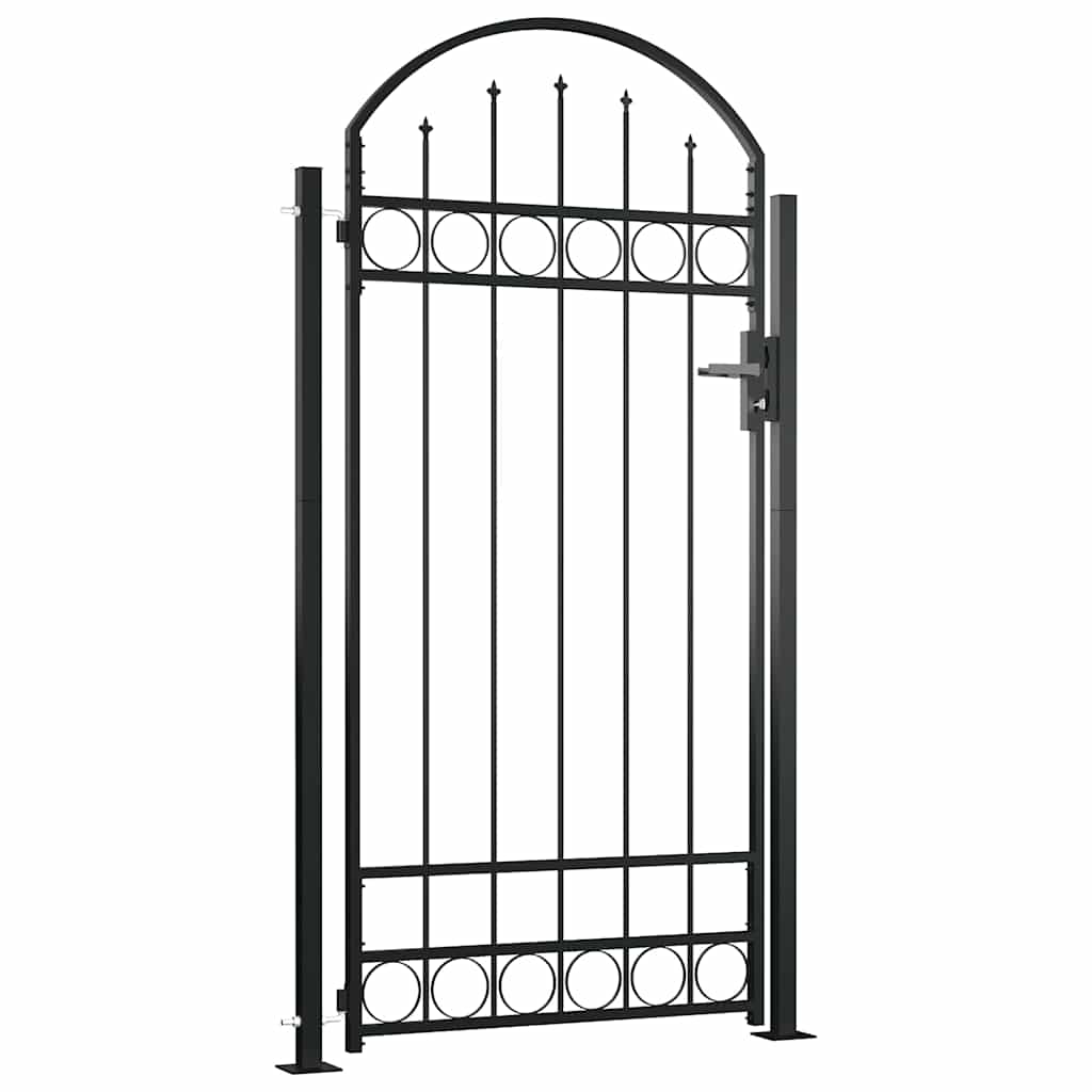 Cancello per recinzione ASSEN con parte superiore ad arco e 2 pali 105x170 cm Nero