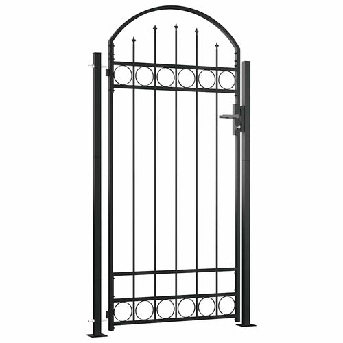 Cancello per recinzione ASSEN con parte superiore ad arco e 2 pali 105x170 cm Nero