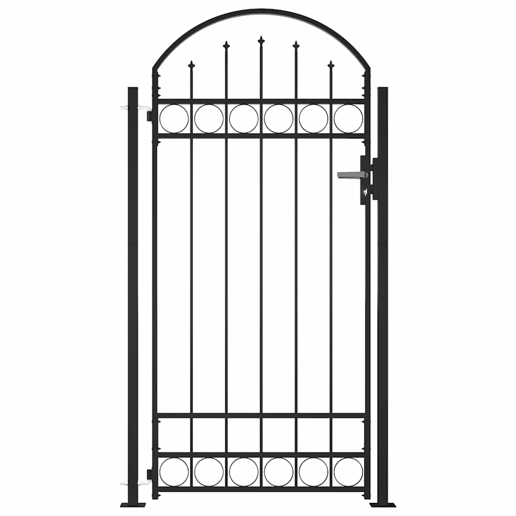 Cancello per recinzione ASSEN con parte superiore ad arco e 2 pali 105x170 cm Nero