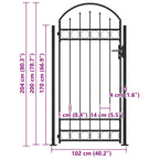 Cancello per recinzione ASSEN con parte superiore ad arco e 2 pali 105x170 cm Nero