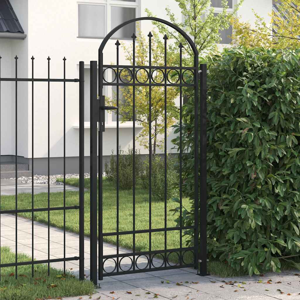 Cancello per recinzione ASSEN con parte superiore ad arco e 2 pali 105x170 cm Nero