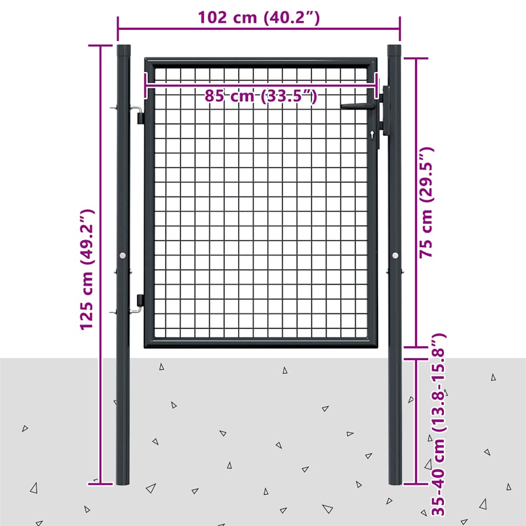 Cancello da Giardino in Rete di Acciaio Zincato 100x75 cm Grigio Antracite