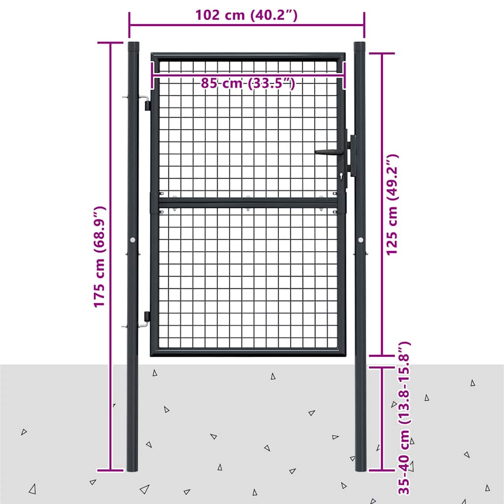 Cancello da Giardino in Rete di Acciaio Zincato 100x125 cm Grigio Antracite
