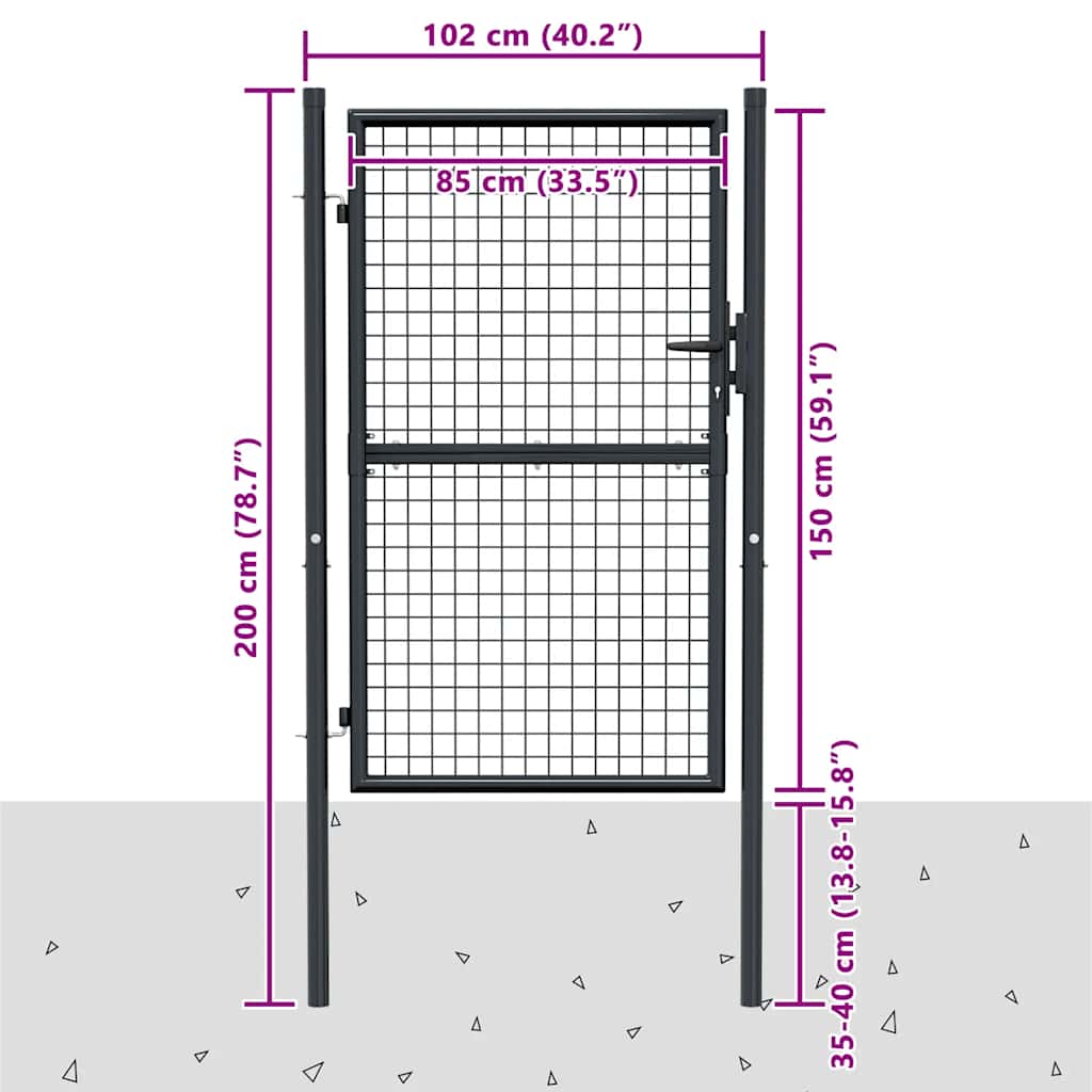 Cancello da Giardino in Rete di Acciaio Zincato 100x150 cm Grigio Antracite