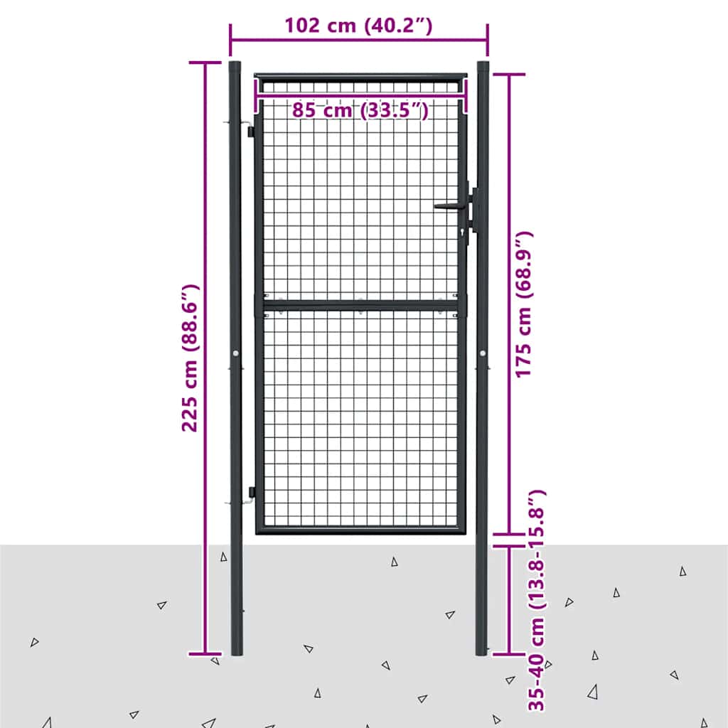 Cancello da Giardino in Rete di Acciaio Zincato 100x175 cm Grigio
