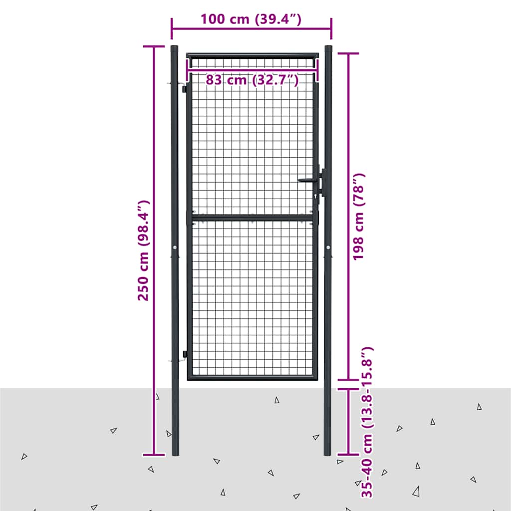 Cancello da Giardino in Rete di Acciaio Zincato 100x200 cm Grigio Antracite
