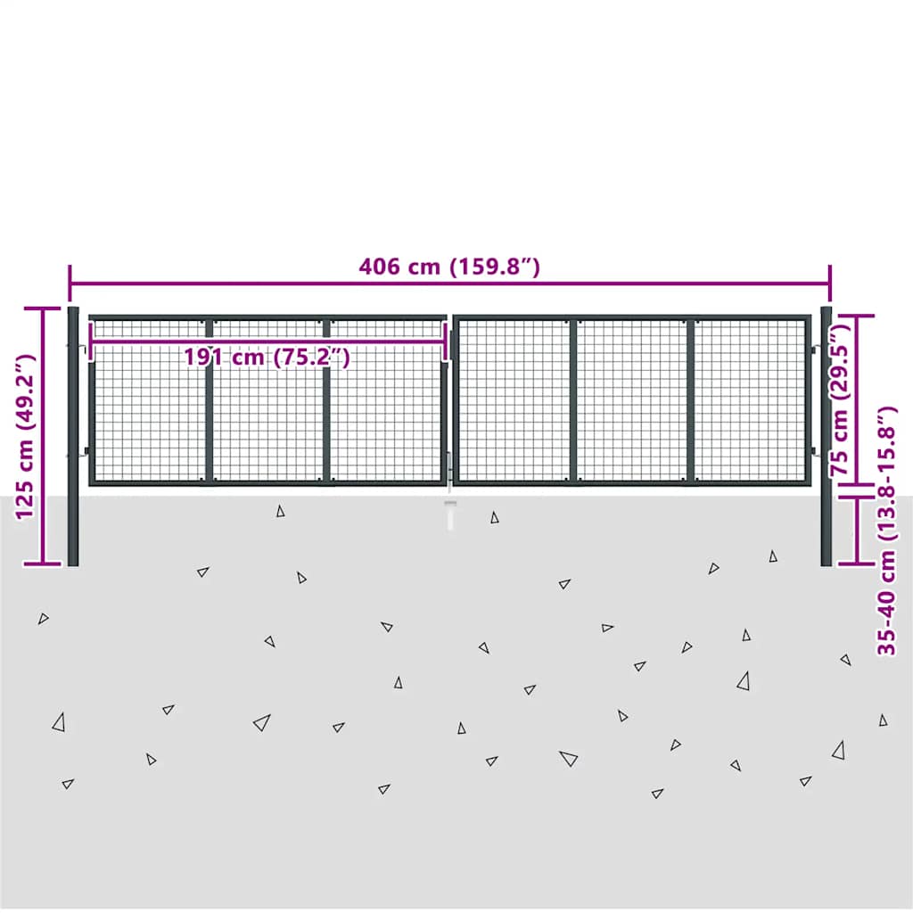 Cancello da Giardino in Rete di Acciaio Zincato 400x75 cm Grigio Antracite