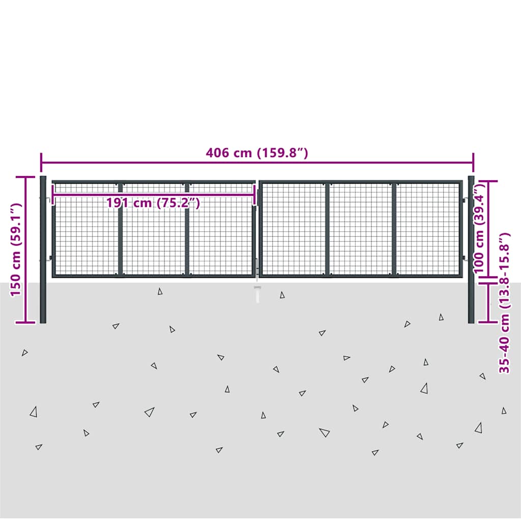 Cancello da Giardino in Rete di Acciaio Zincato 400x100 cm Grigio Antracite