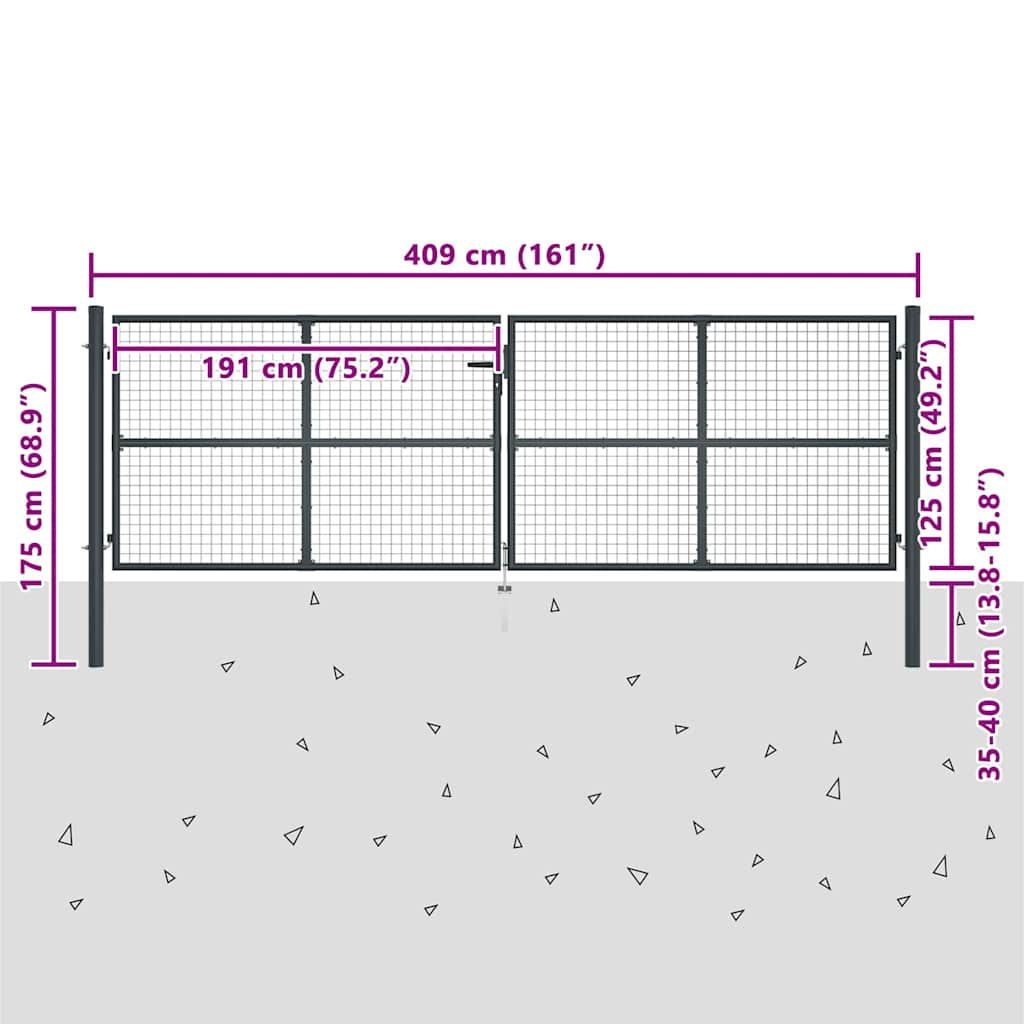 Cancello da Giardino in Rete di Acciaio Zincato 400x125 cm Grigio Antracite