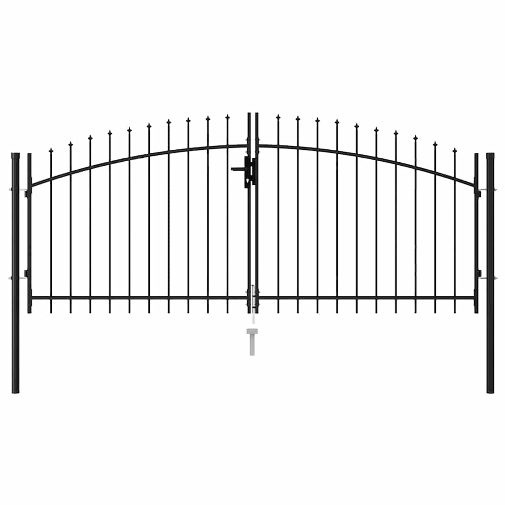 Cancello per recinzione Woerden doppia porta con punta superiore 299,5x174,5 cm nero