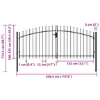 Cancello per recinzione Woerden doppia porta con punta superiore 299,5x174,5 cm nero