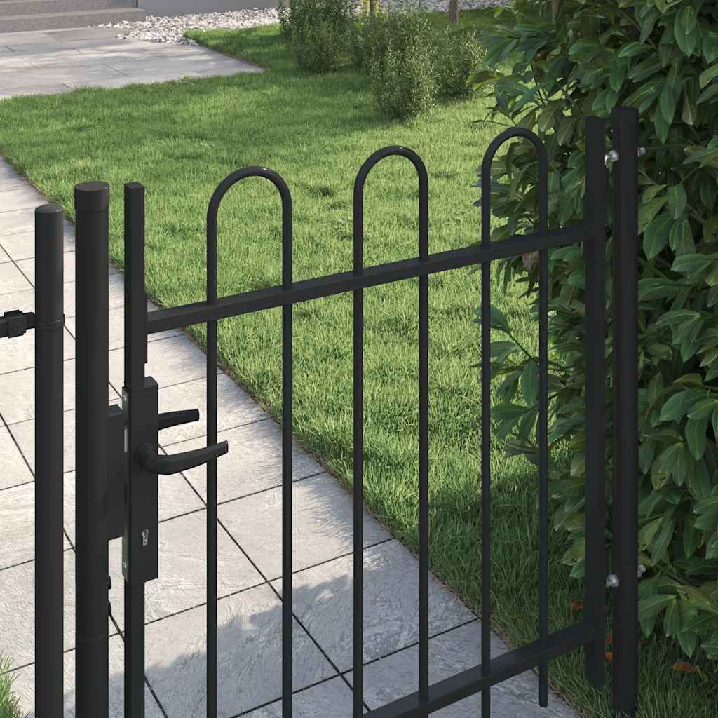 Cancello per recinzione BOXTEL porta singola con parte superiore ad arco in acciaio 100x150 cm Nero